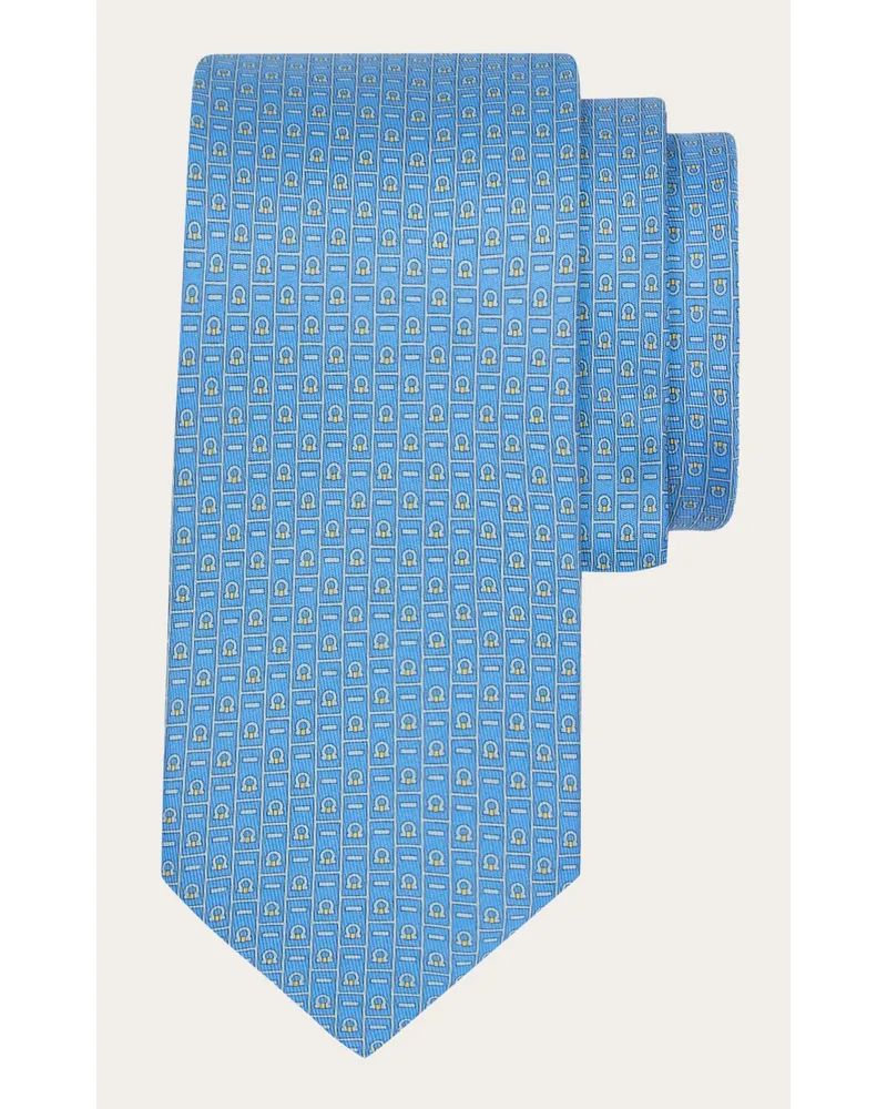 Ferragamo Uomo Cravatta in seta stampa Ferragamo Monogram Blu Blu
