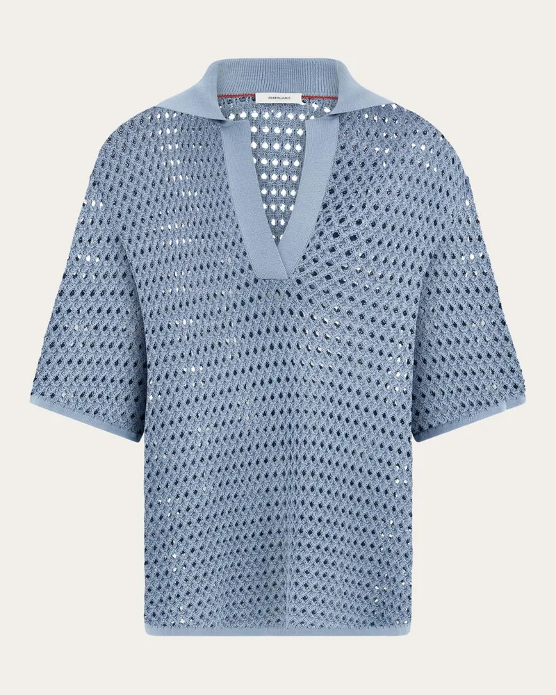 Ferragamo Donna Polo in maglia traforata Blu Blu