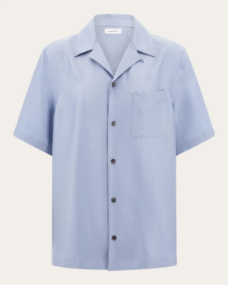 Ferragamo Uomo Camicia manica corta in seta Blu Blu