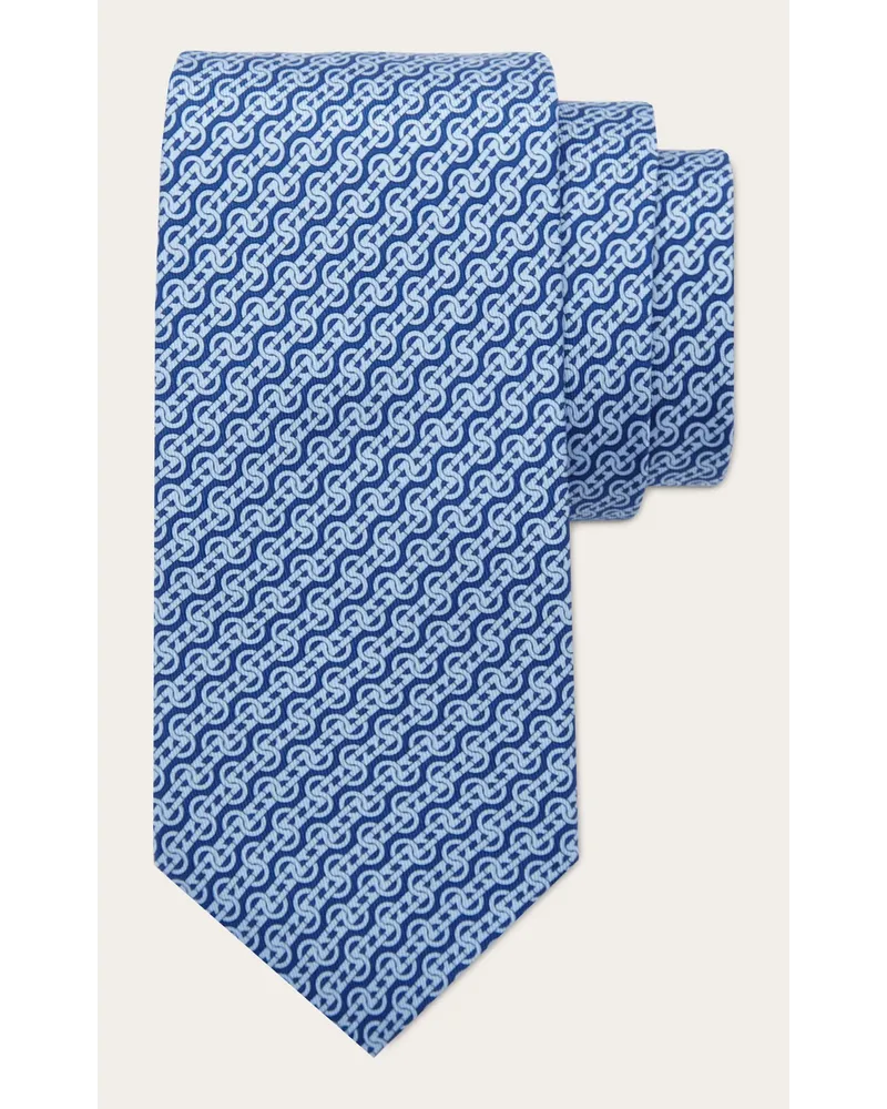 Ferragamo Uomo Cravatta in seta stampa Intreccio Blu Blu