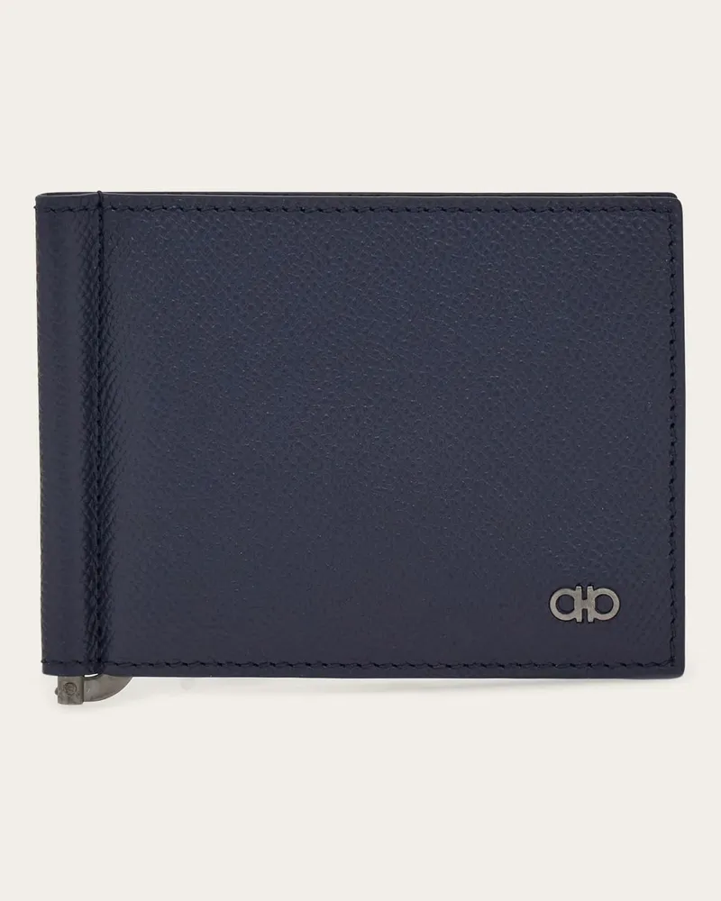 Ferragamo Uomo Portafoglio Gancini con clip Blu Blu