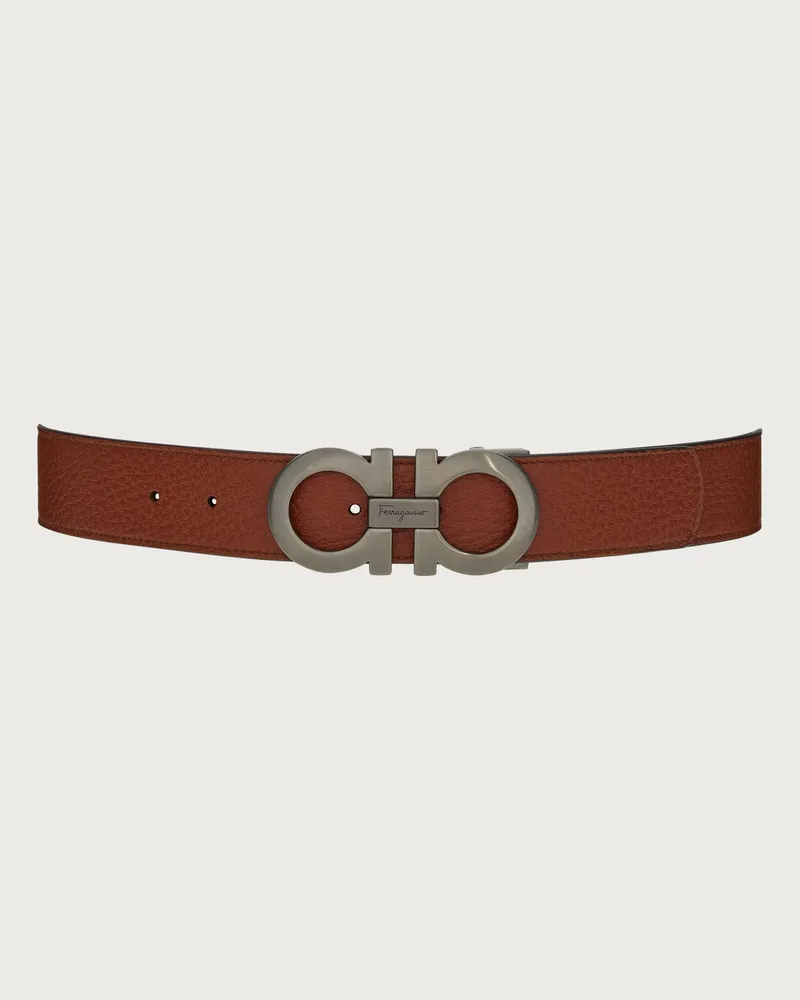 Ferragamo Uomo Cintura reversibile e regolabile Gancini Marrone Marrone