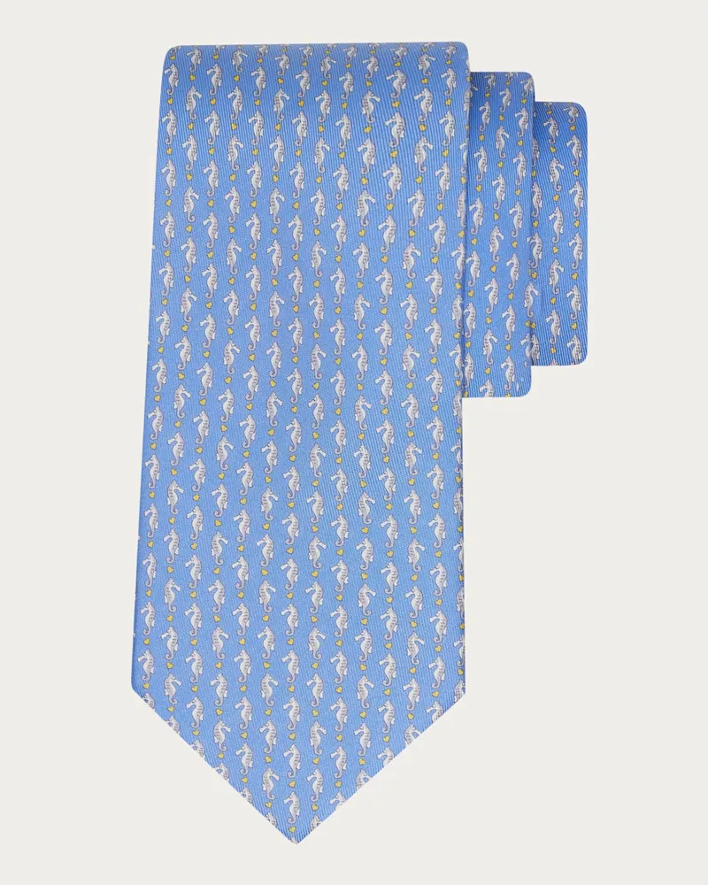 Ferragamo Uomo Cravatta in seta stampa Cavalluccio marino Blu Blu