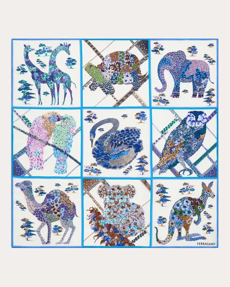 Ferragamo Donna Foulard in seta stampa Patchwork Blu Blu