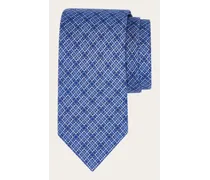 Uomo Cravatta in seta stampa Gancini check Blu