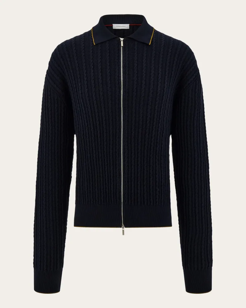 Ferragamo Uomo Cardigan in cotone e seta Blu Blu