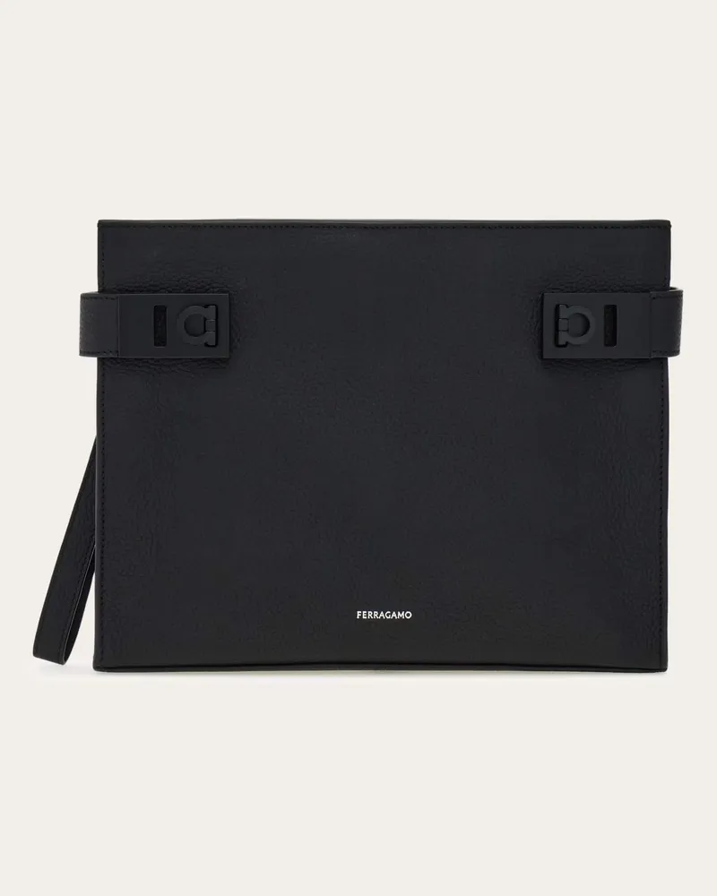 Ferragamo Uomo Pouch con fibbie Gancini Nero Nero
