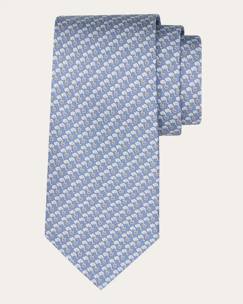 Ferragamo Uomo Cravatta in seta stampa Elefante Blu Blu