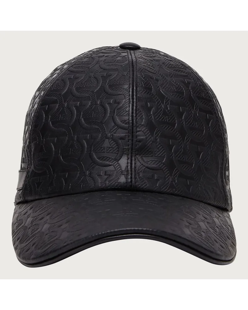 Ferragamo Uomo Cappellino in pelle Gancini Nero Nero