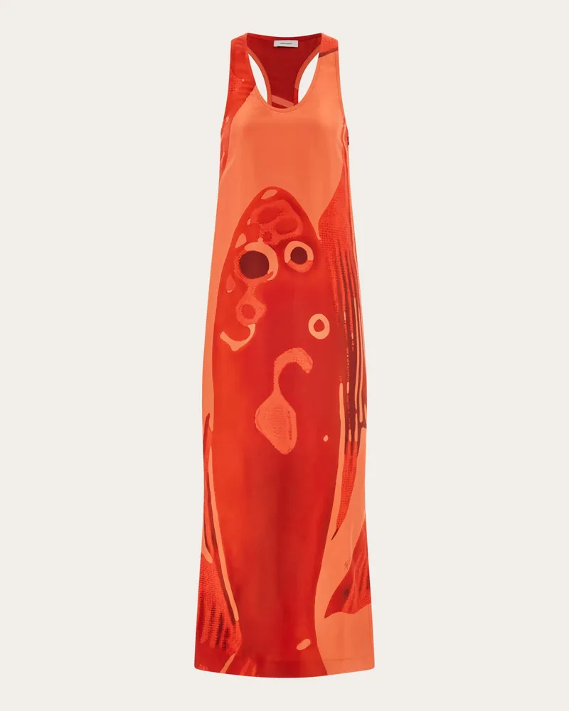 Ferragamo Donna Abito in seta stampa Fish Rosso Rosso