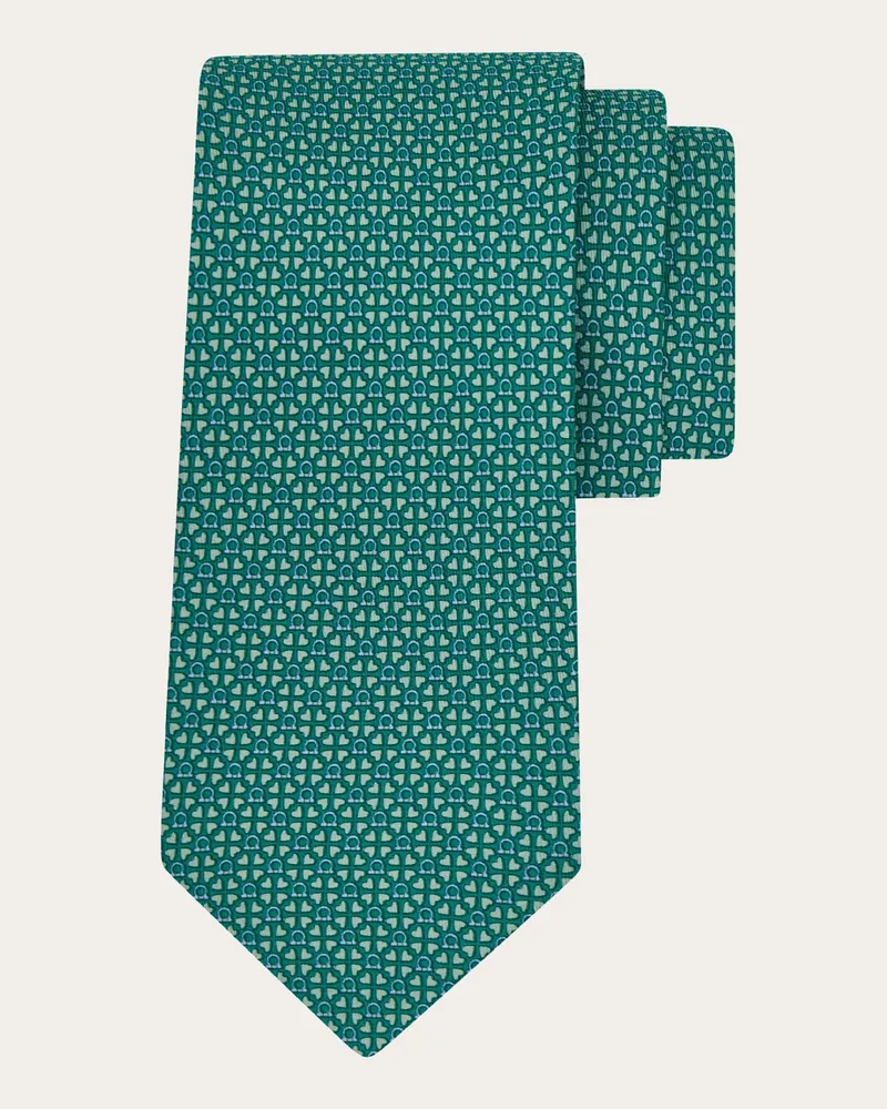 Ferragamo Uomo Cravatta in seta stampa Gancini e cuori Verde Verde