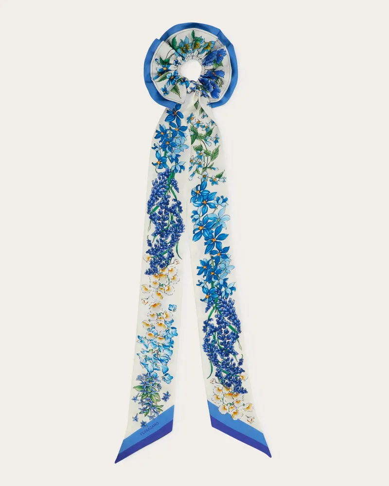 Ferragamo Donna Scrunchie in seta con mini bandeau stampa Primavera Blu Blu