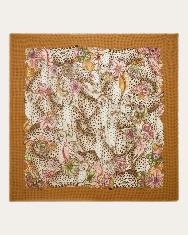 Ferragamo Donna Scialle in cashmere stampa Ghepardi Marrone Marrone