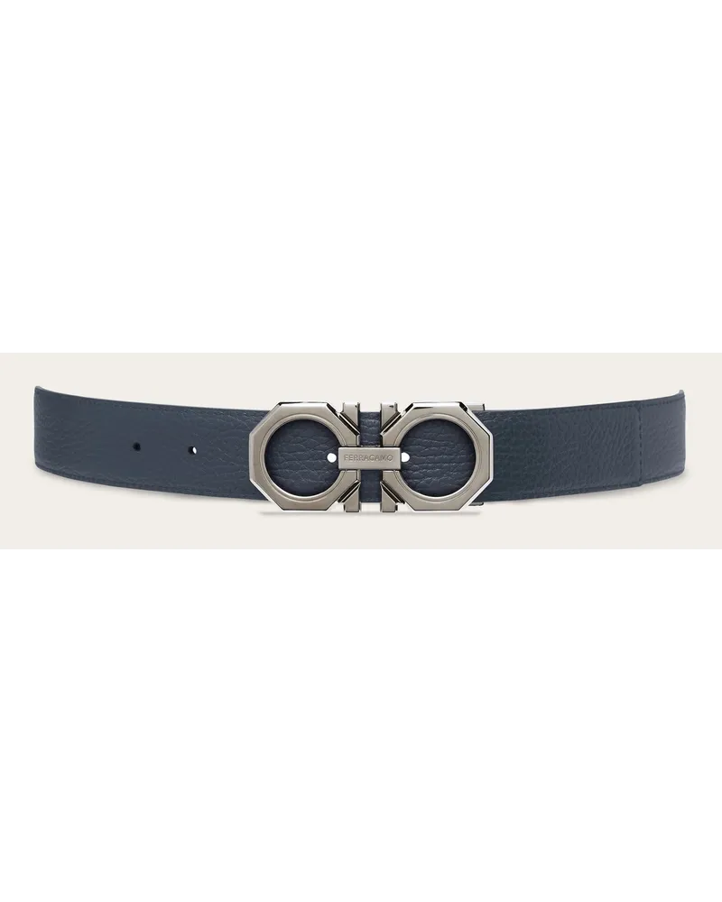Ferragamo Uomo Cintura reversibile e regolabile Gancini Blu Blu