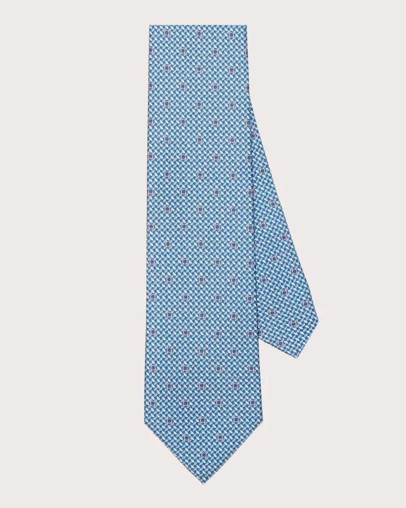 Ferragamo Uomo Cravatta in seta stampa Gancini Blu Blu
