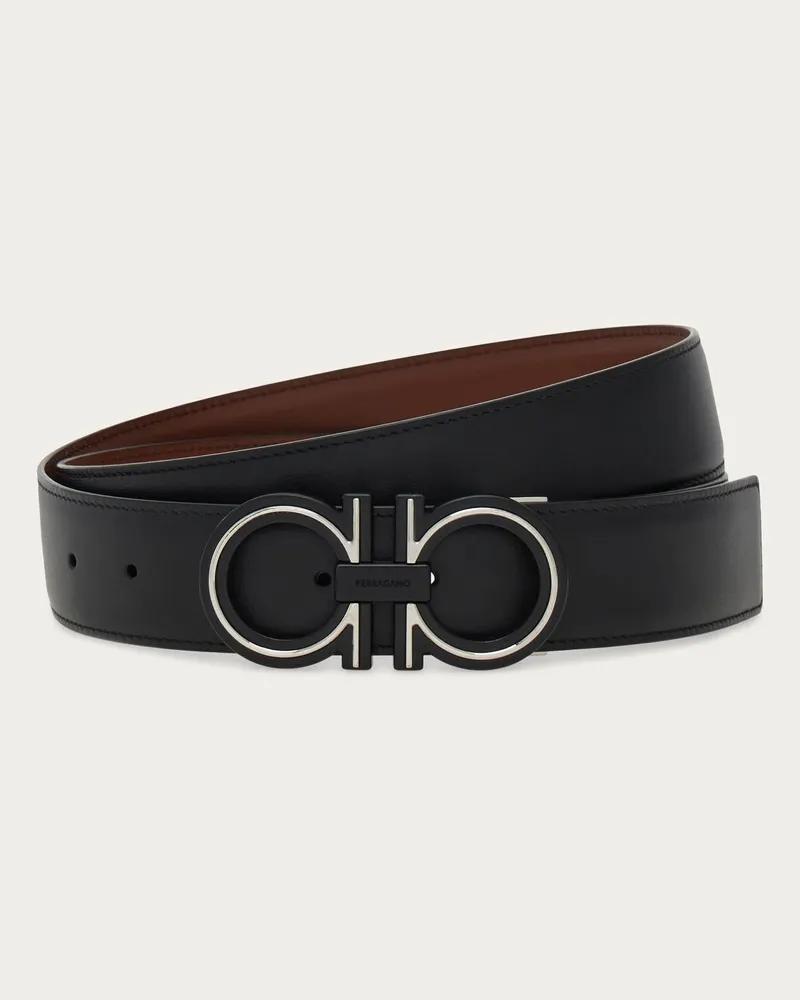 Ferragamo Uomo Cintura reversibile e regolabile Gancini Marrone Marrone