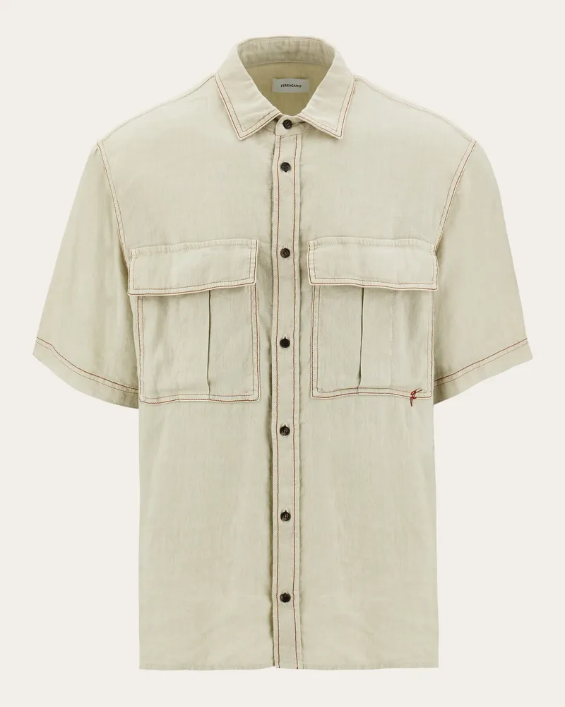 Ferragamo Uomo Camicia con tasconi Beige Beige