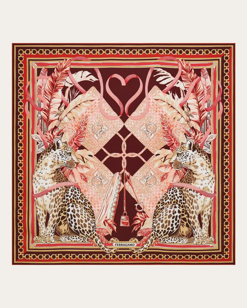 Ferragamo Donna Foulard in seta con stampa Felino Rosso Rosso