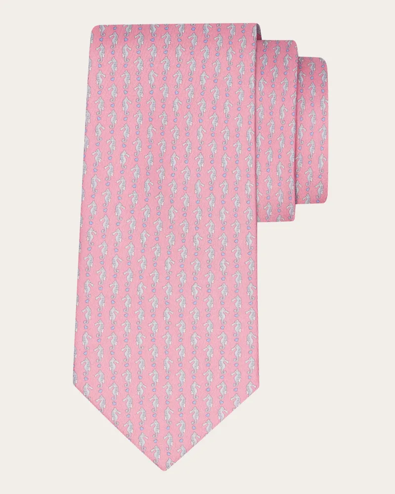 Ferragamo Uomo Cravatta in seta stampa Cavalluccio marino Rosa Rosa
