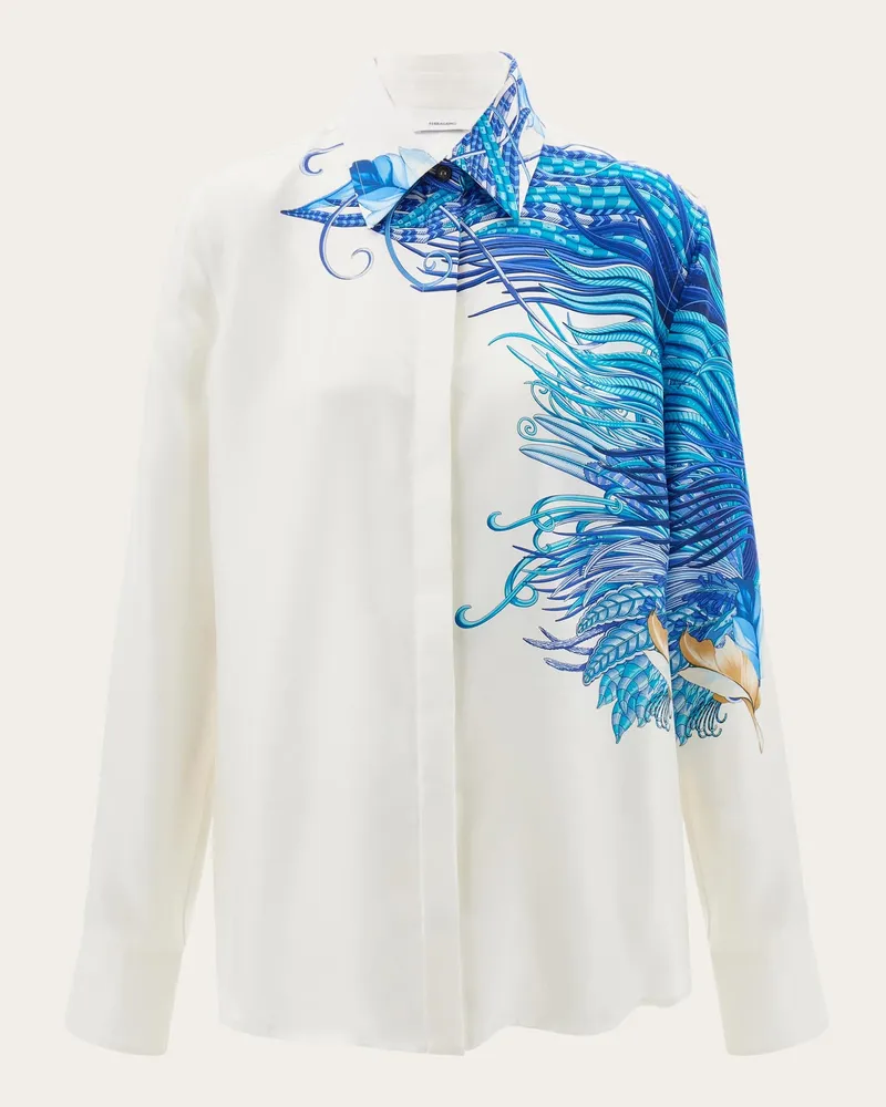 Ferragamo Donna Camicia in seta con stampa di piuma Bianco Bianco