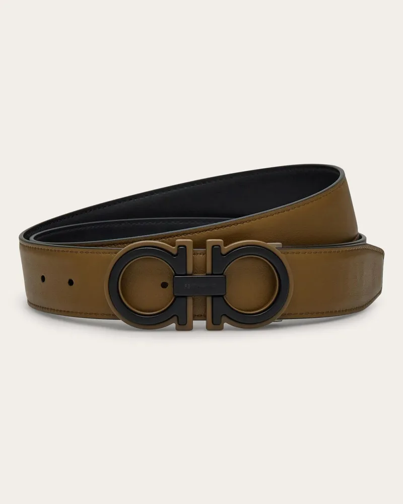 Ferragamo Uomo Cintura reversibile e regolabile Gancini Nero Nero