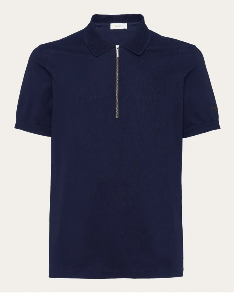 Ferragamo Uomo Polo con zip Blu Blu
