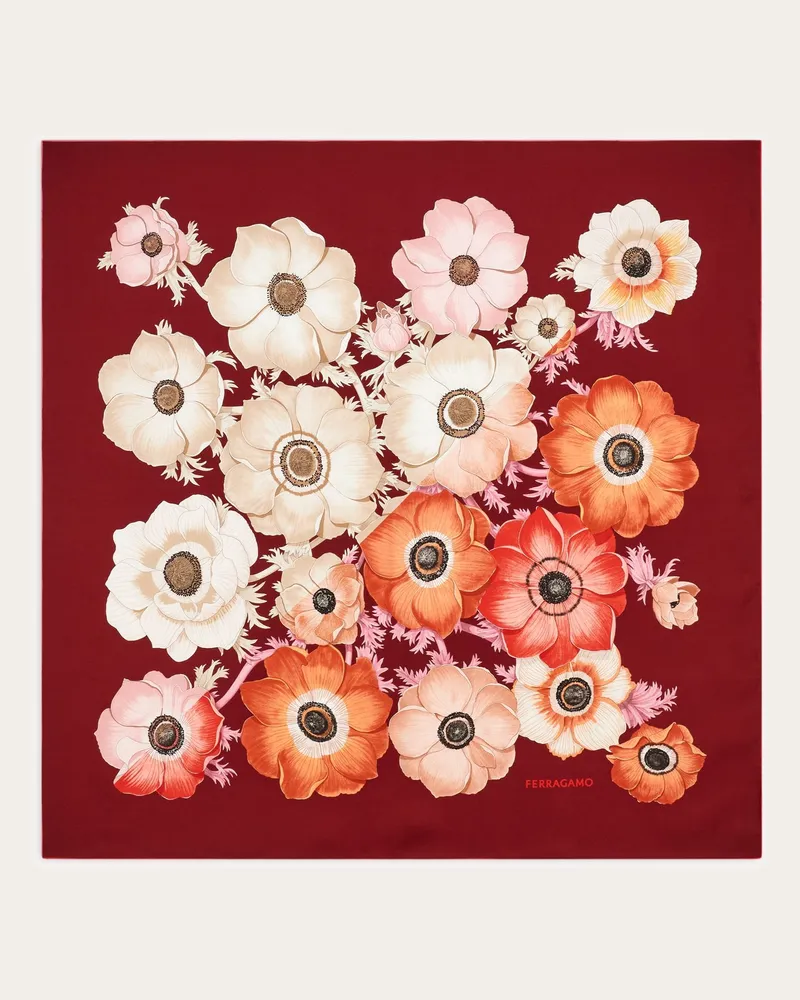 Ferragamo Donna Foulard in seta stampa Anemone Rosso Rosso