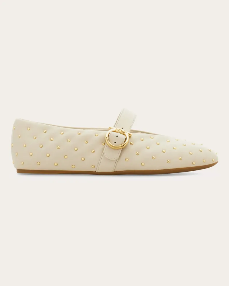Ferragamo Donna Ballerina Gancini con studs Bianco Bianco
