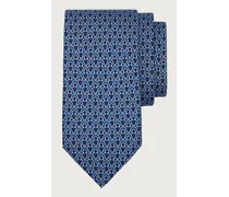 Uomo Cravatta in seta stampa Gancini Blu Marine