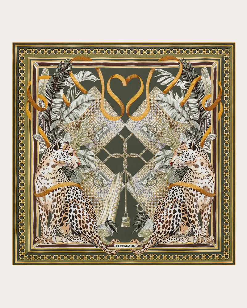 Ferragamo Donna Foulard in seta con stampa Felino Verde Verde