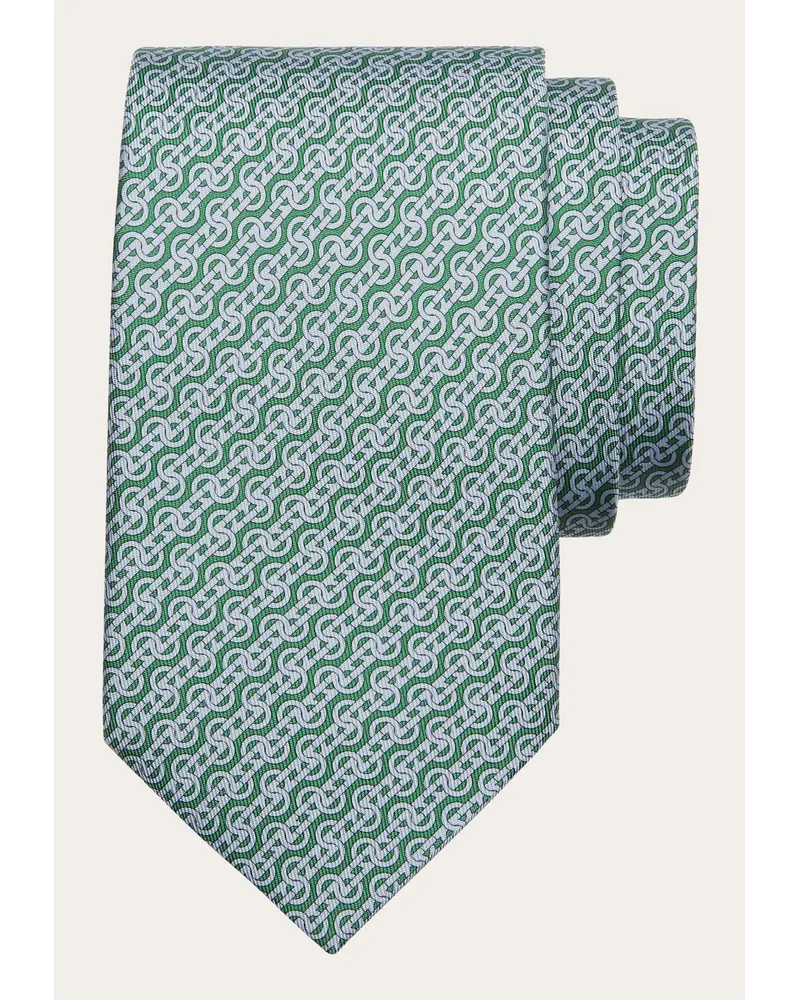 Ferragamo Uomo Cravatta in seta stampa Intreccio Verde Verde