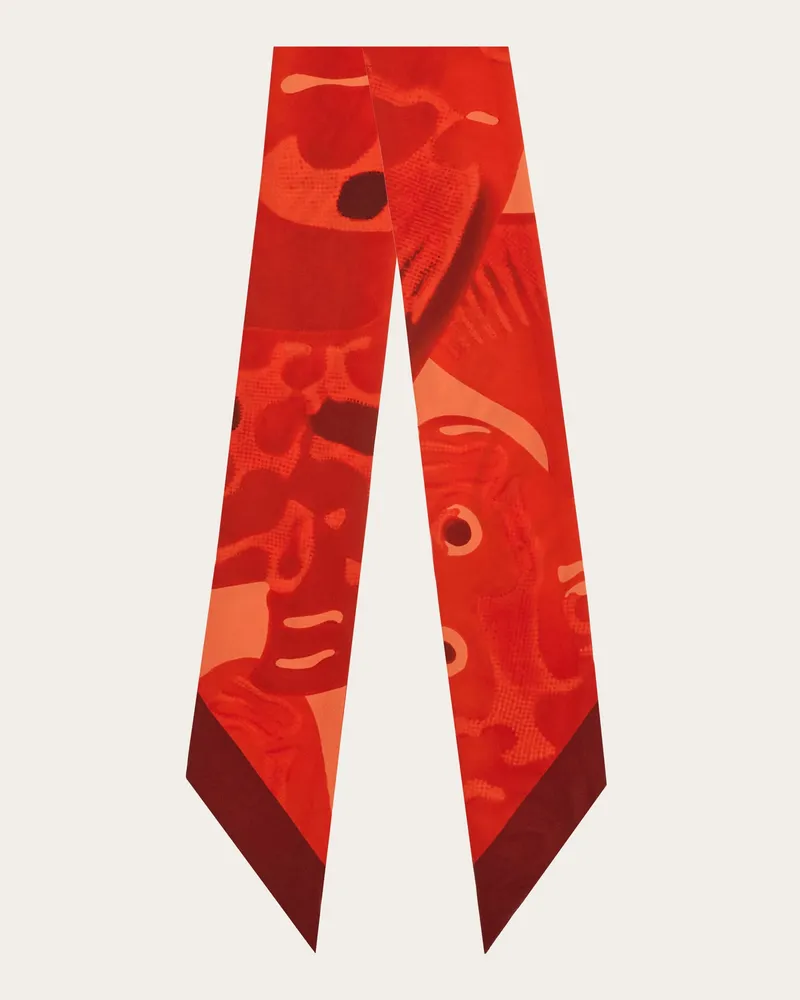 Ferragamo Donna Mini bandeau in seta stampa Fish Rosso Rosso