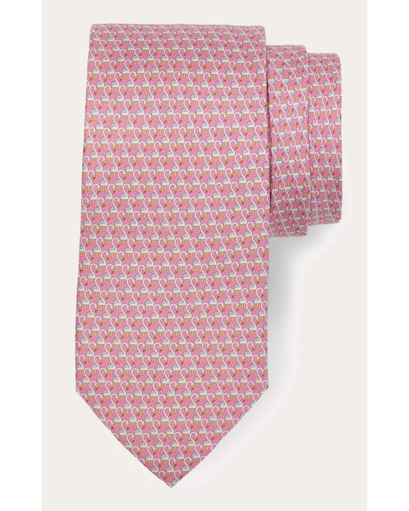Ferragamo Uomo Cravatta in seta stampa Flamingo Rosa Rosa
