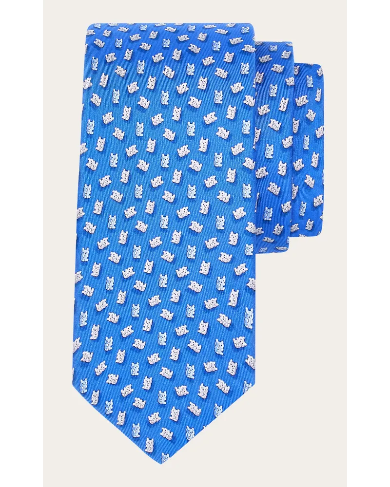 Ferragamo Uomo Cravatta in seta stampa Orsetto Blu Blu