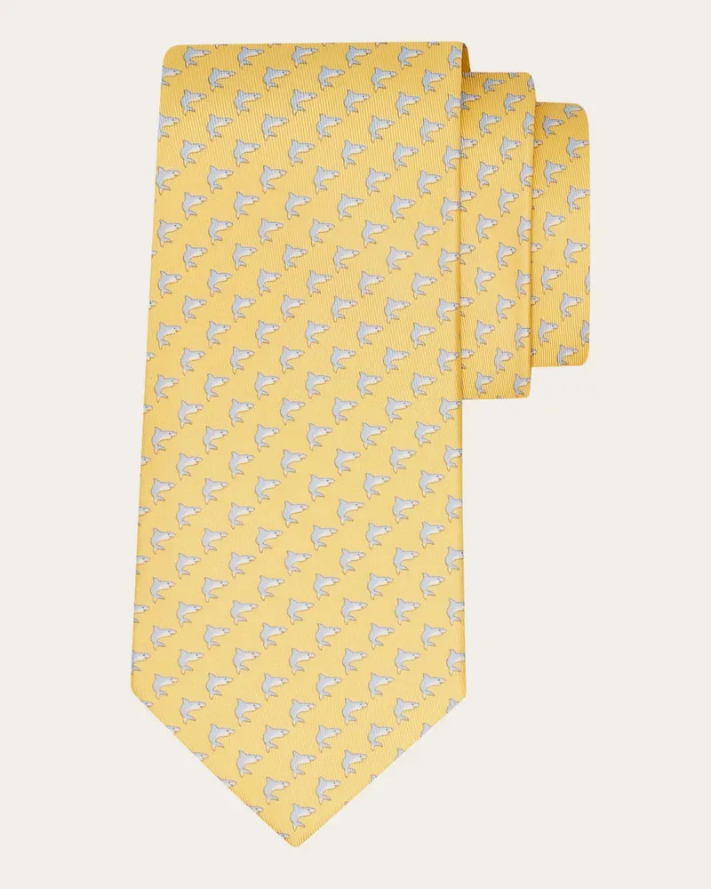 Ferragamo Uomo Cravatta in seta stampa Shark Giallo Giallo