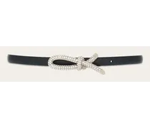 Donna Cintura reversibile con fiocco e cristalli Nero
