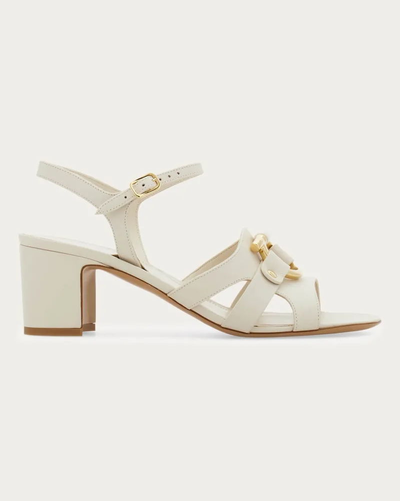 Ferragamo Donna Sandalo ornamento Gancini Bianco Bianco