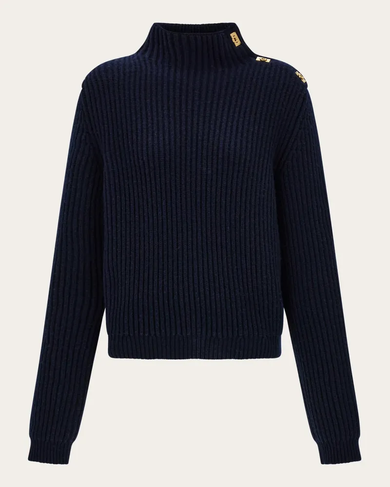 Ferragamo Donna Maglia con bottoni Gancini Blu Blu
