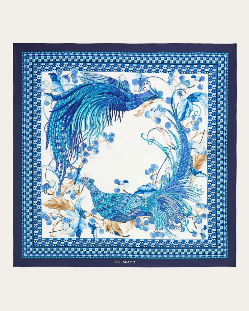 Ferragamo Donna Foulard in seta stampa Animali Blu Blu