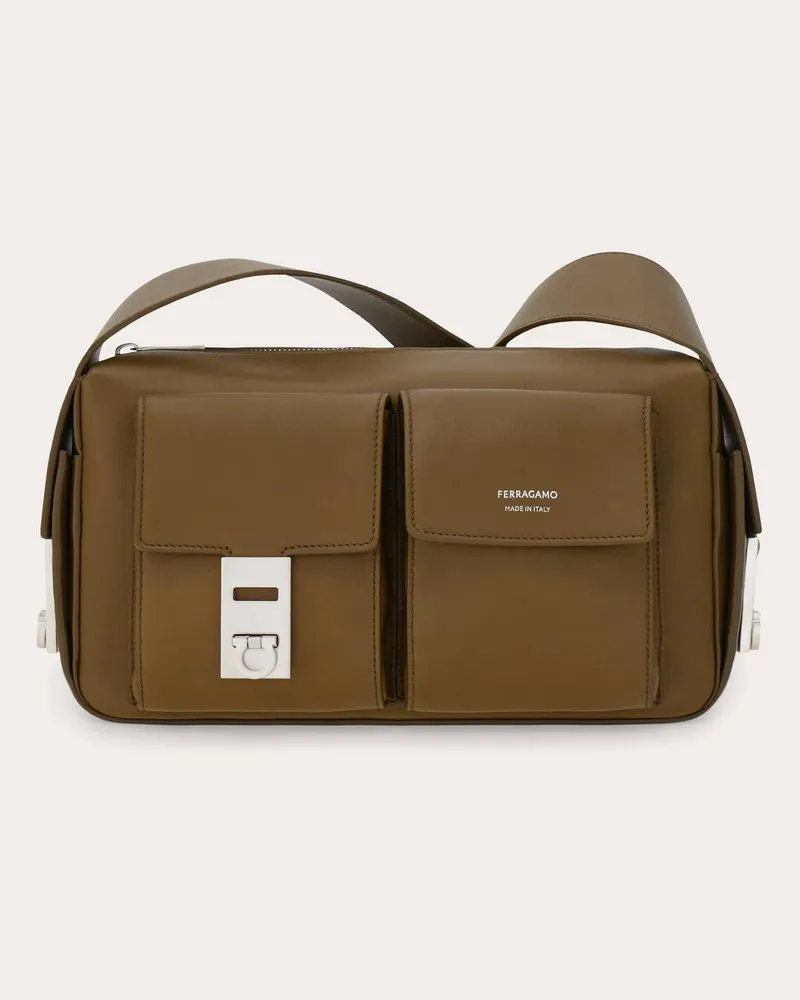 Ferragamo Uomo Borsa a tracolla utility con fibbia Hug (M) Marrone Marrone