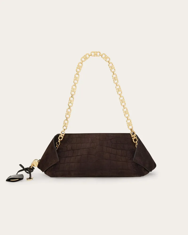 Ferragamo Donna Borsa a spalla con catena Gancini (S) Marrone Marrone