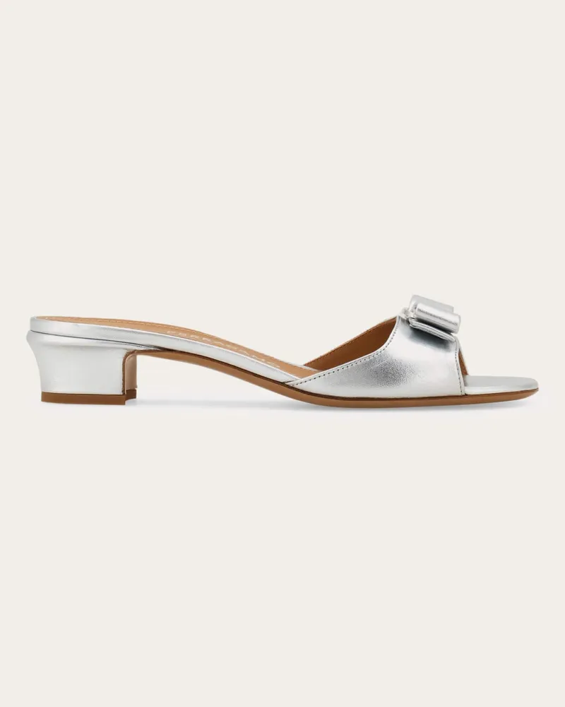 Ferragamo Donna Slide fiocco Vara Argento Argento