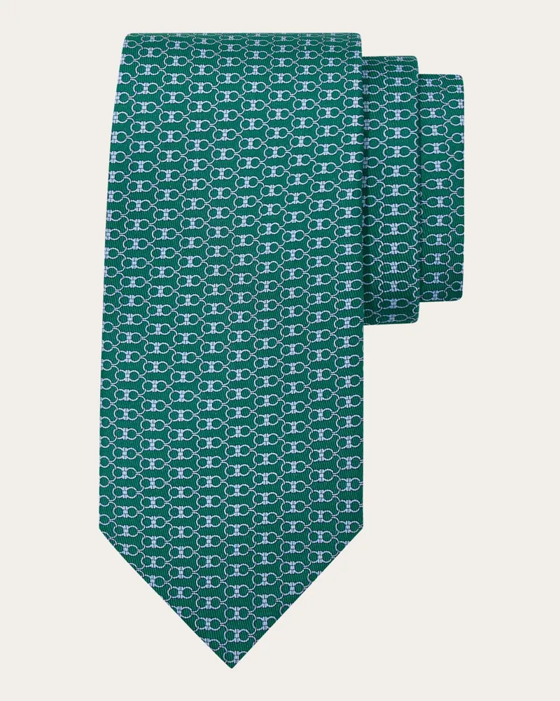 Ferragamo Uomo Cravatta in seta stampa Gancini Verde Verde