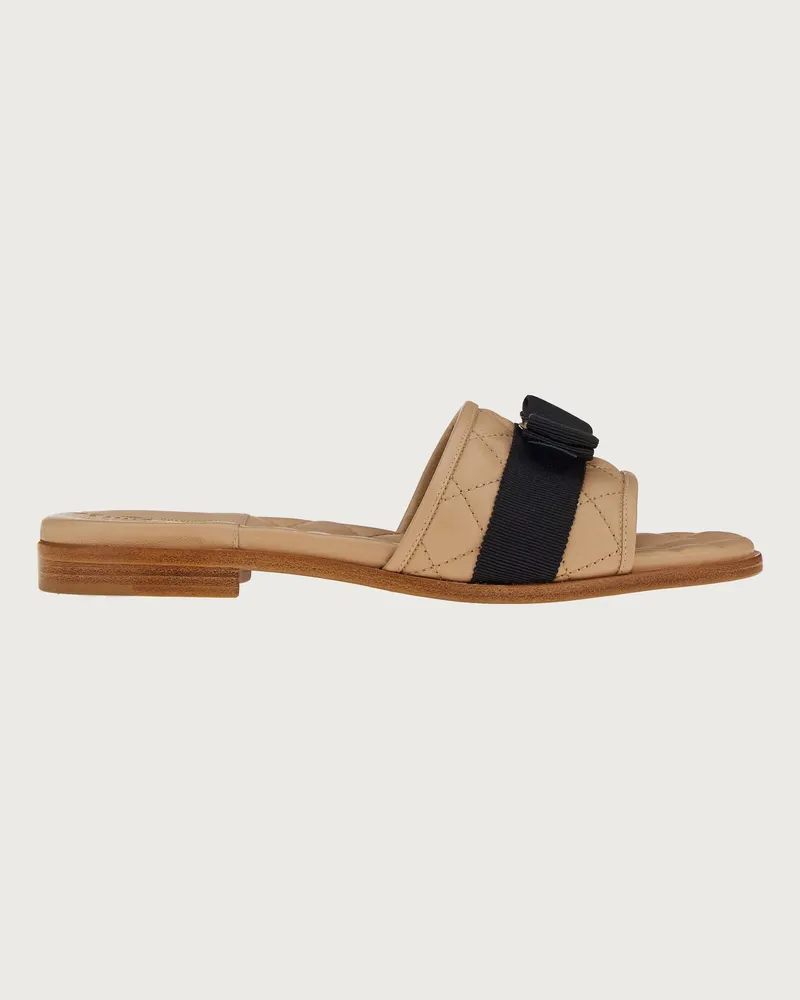 Ferragamo Donna Slide trapuntata fiocco Vara Beige Beige