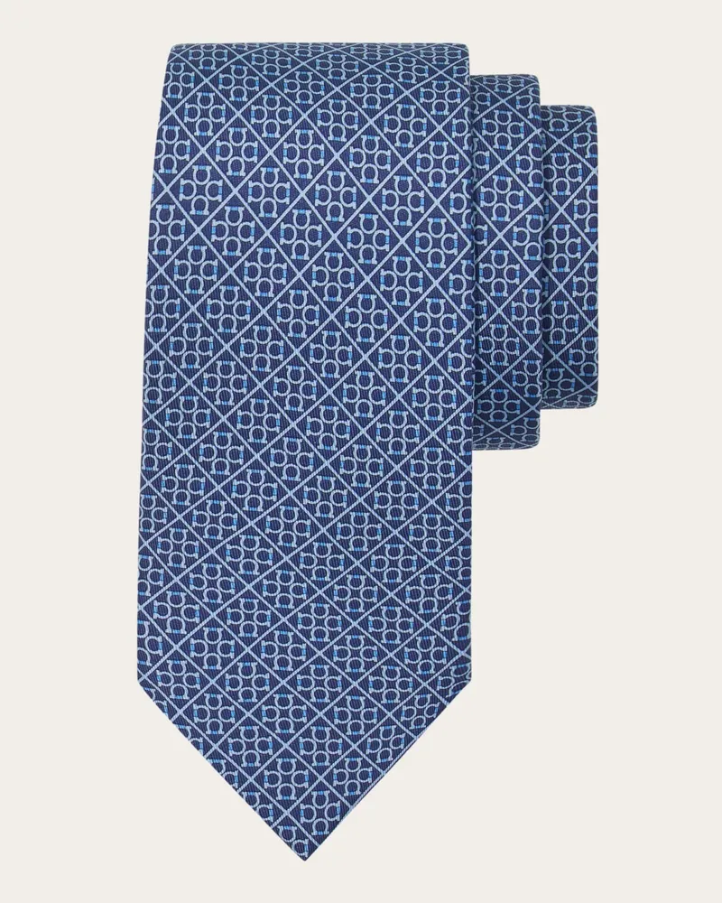 Ferragamo Uomo Cravatta in seta stampa Gancini square Blu Blu