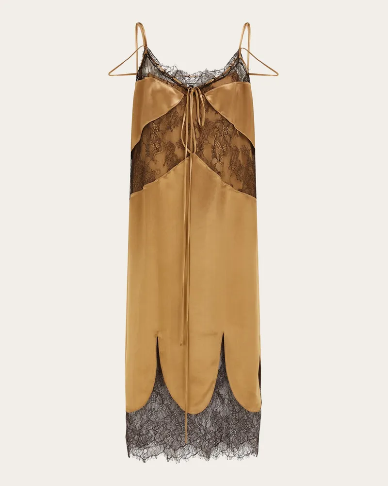 Ferragamo Donna Slip dress in raso e pizzo Beige Beige