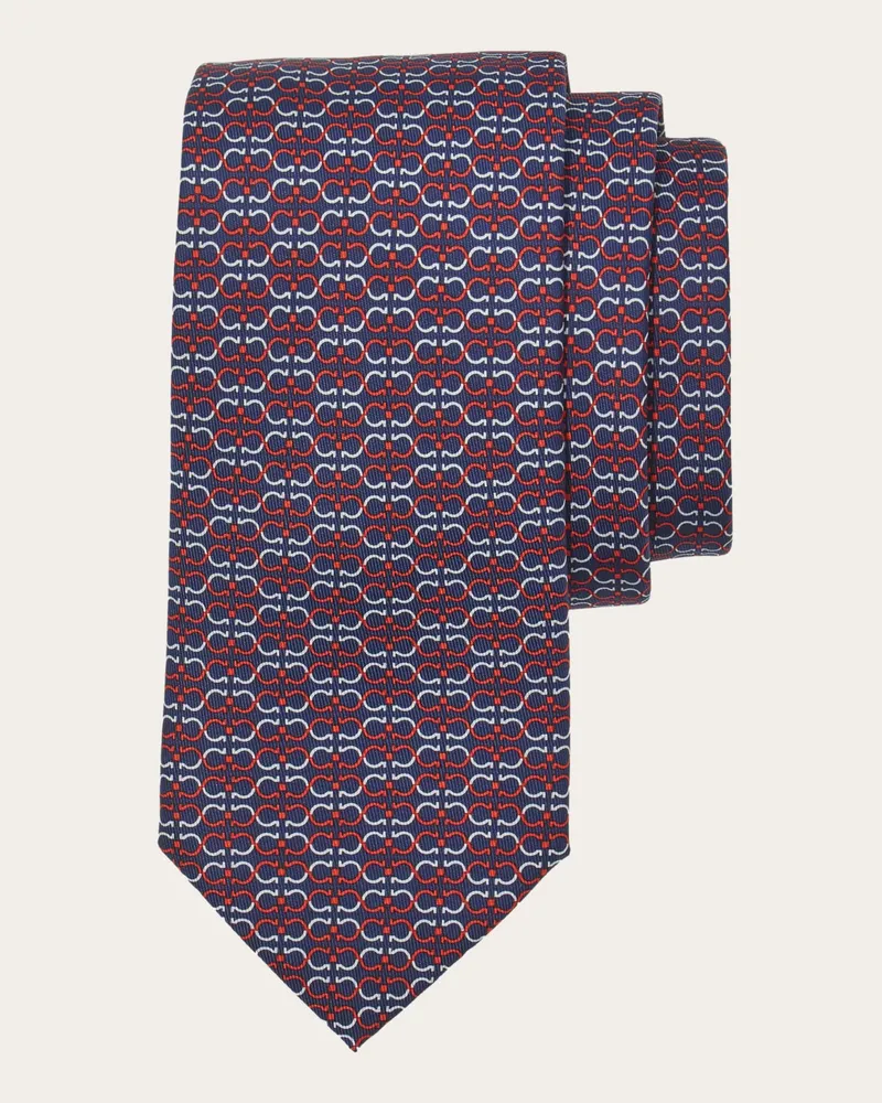 Ferragamo Uomo Cravatta in seta stampa Gancini Blu Blu