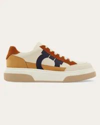 Ferragamo Uomo Sneaker bassa con Gancini Mascarpone/cognac/blu Mezzanotte Mascarpone