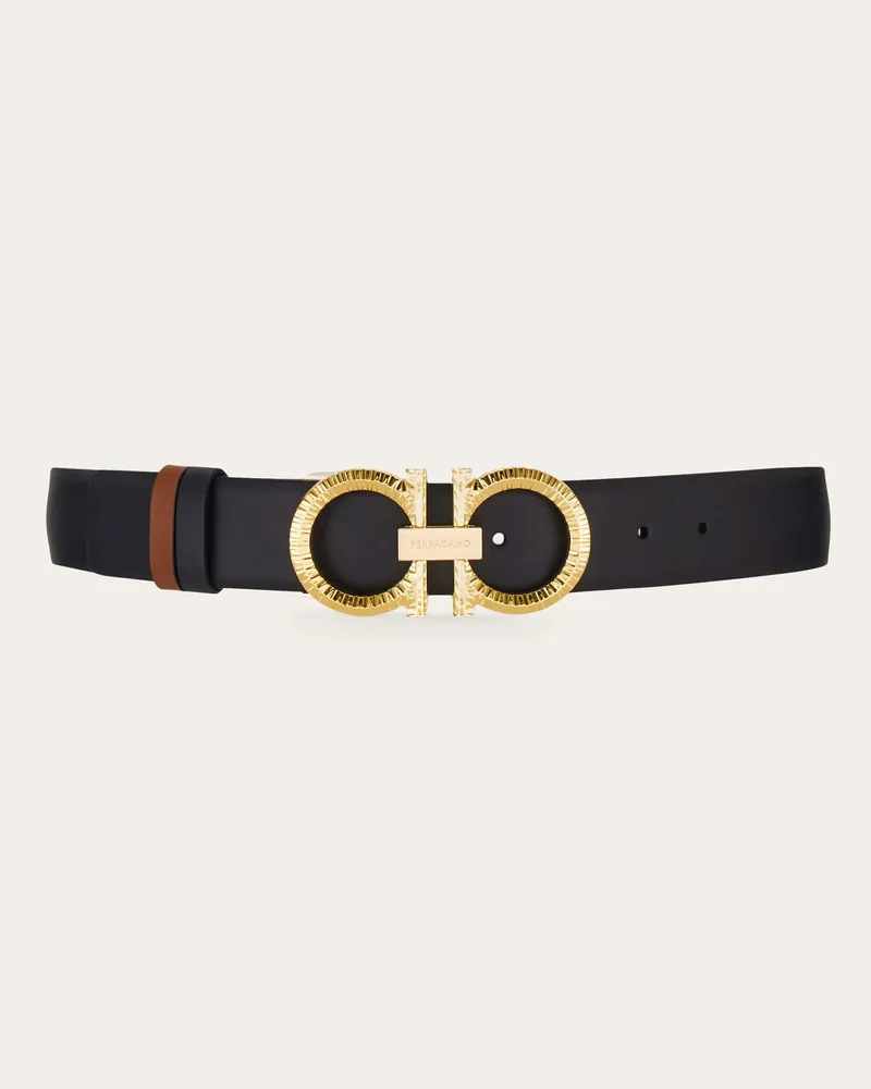 Ferragamo Donna Cintura reversibile e regolabile con Gancini martellato Nero Nero
