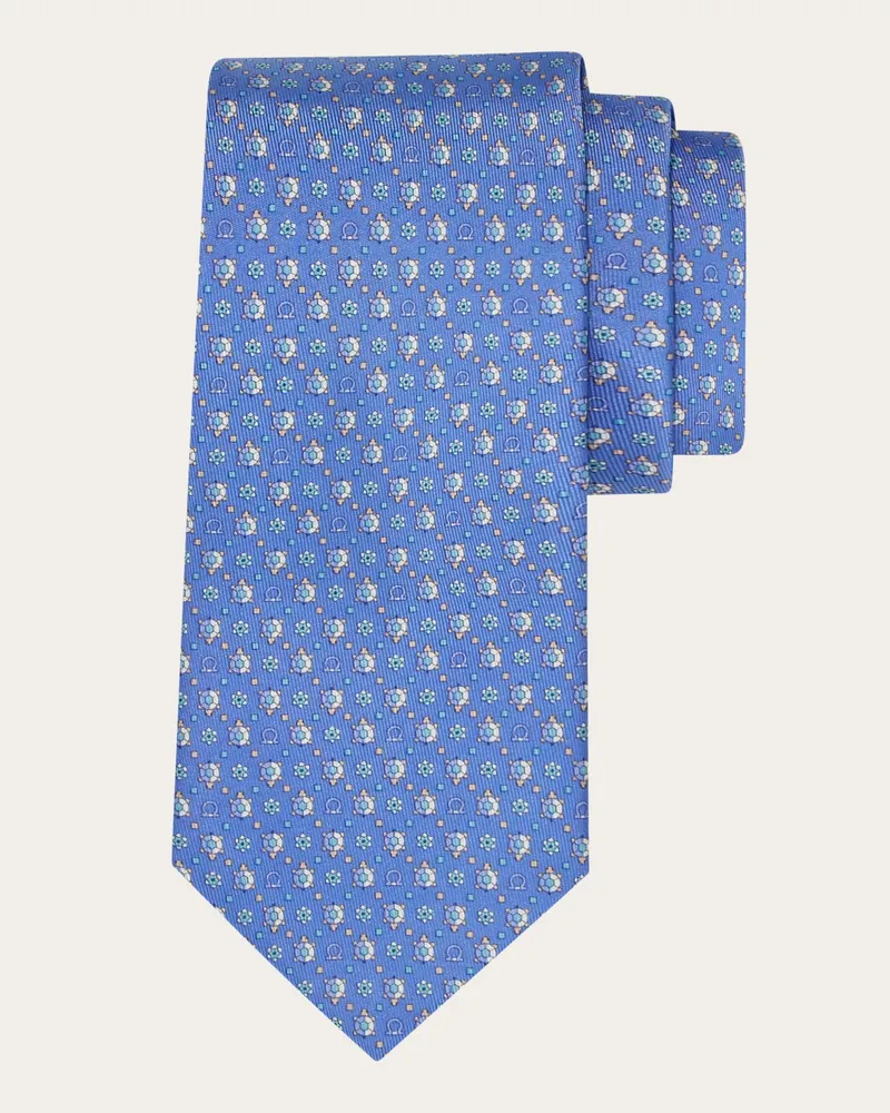 Ferragamo Uomo Cravatta in seta stampa Tartaruga Blu Blu